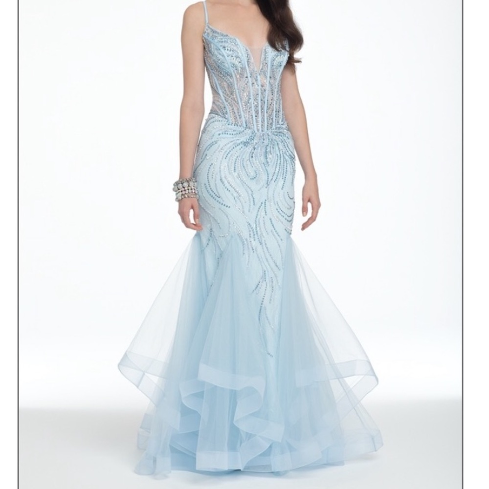 Light Blue Beaded Formal Prom Dress Gem
